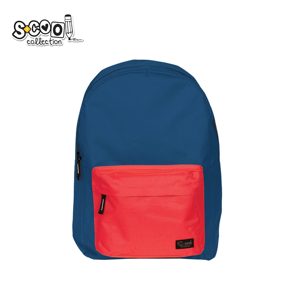 Ghiozdan scolar, design simplu, fermoar ascuns, buzunar frontal, poliester, rosu/negru - imagine 4